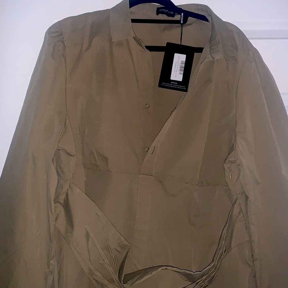 Plus Khaki Corset Detail Puff Sleeve Shift Dress